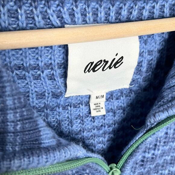Aerie Womens Quarter Zip Pullover Sweater Medium Blue Loungewear Cozy Soft - Picture 5 of 10
